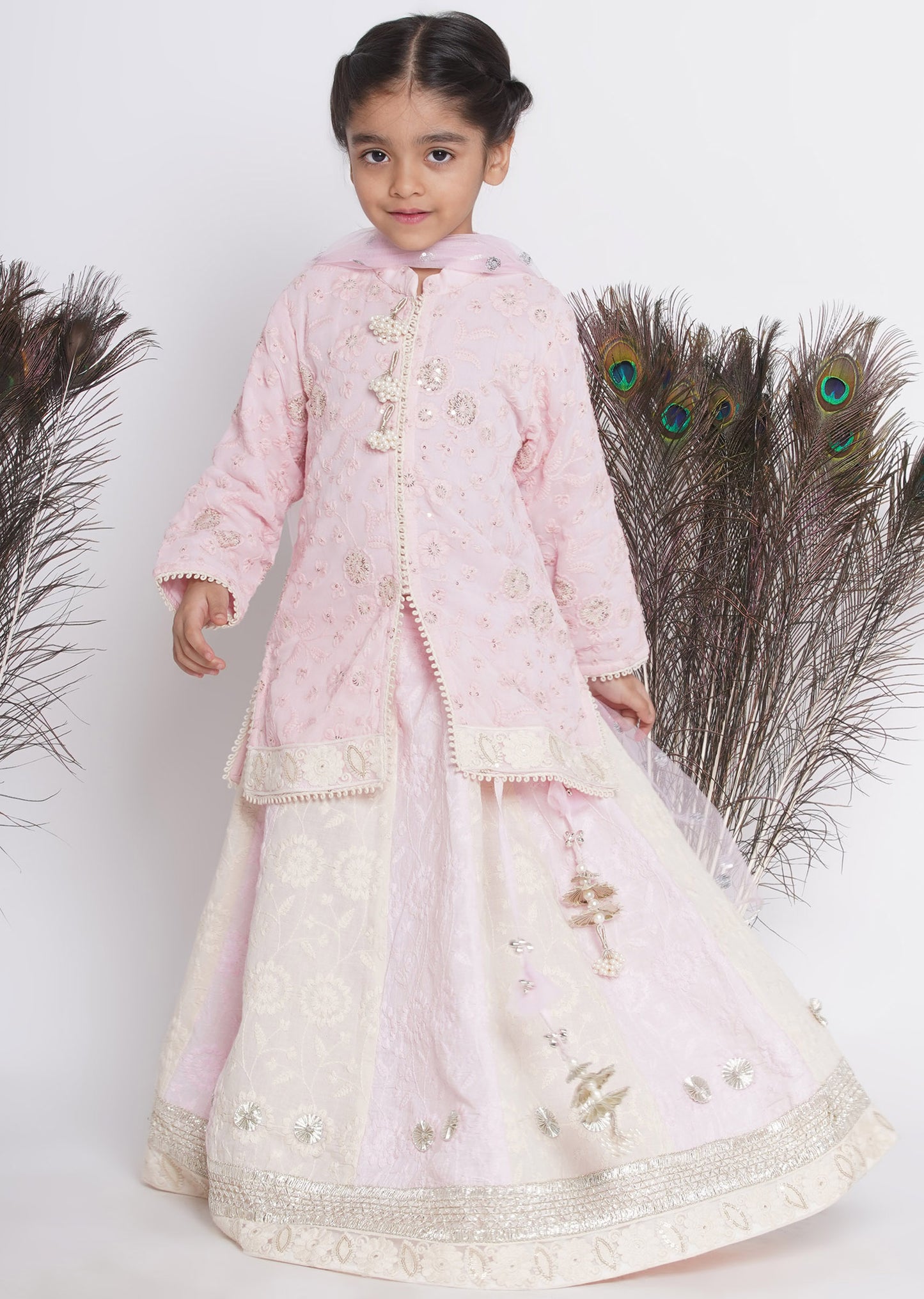 Girls baby pink embroidered kalidaar lehnga