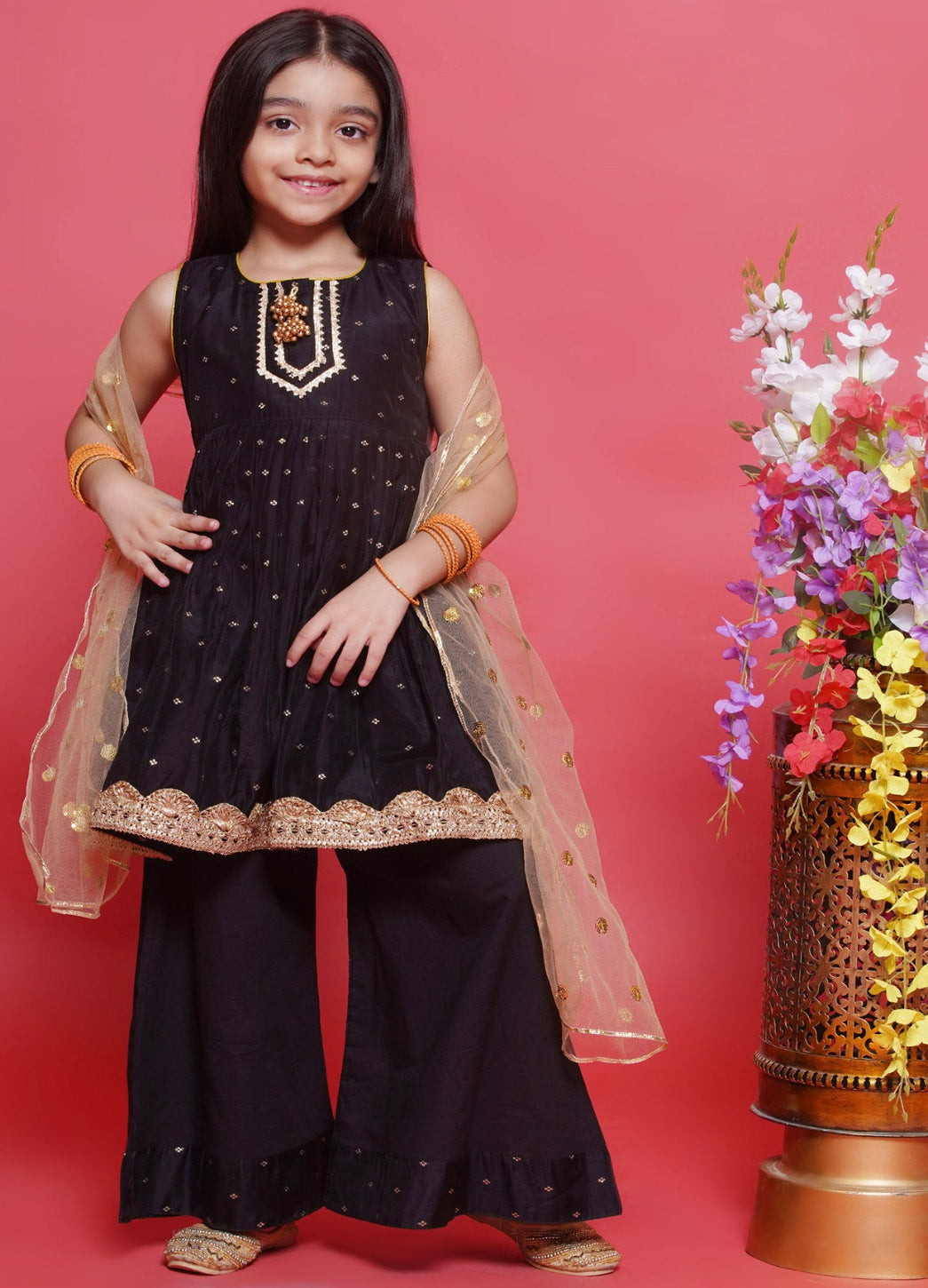 Koyal Black 3 pc Frock-Palazzo set