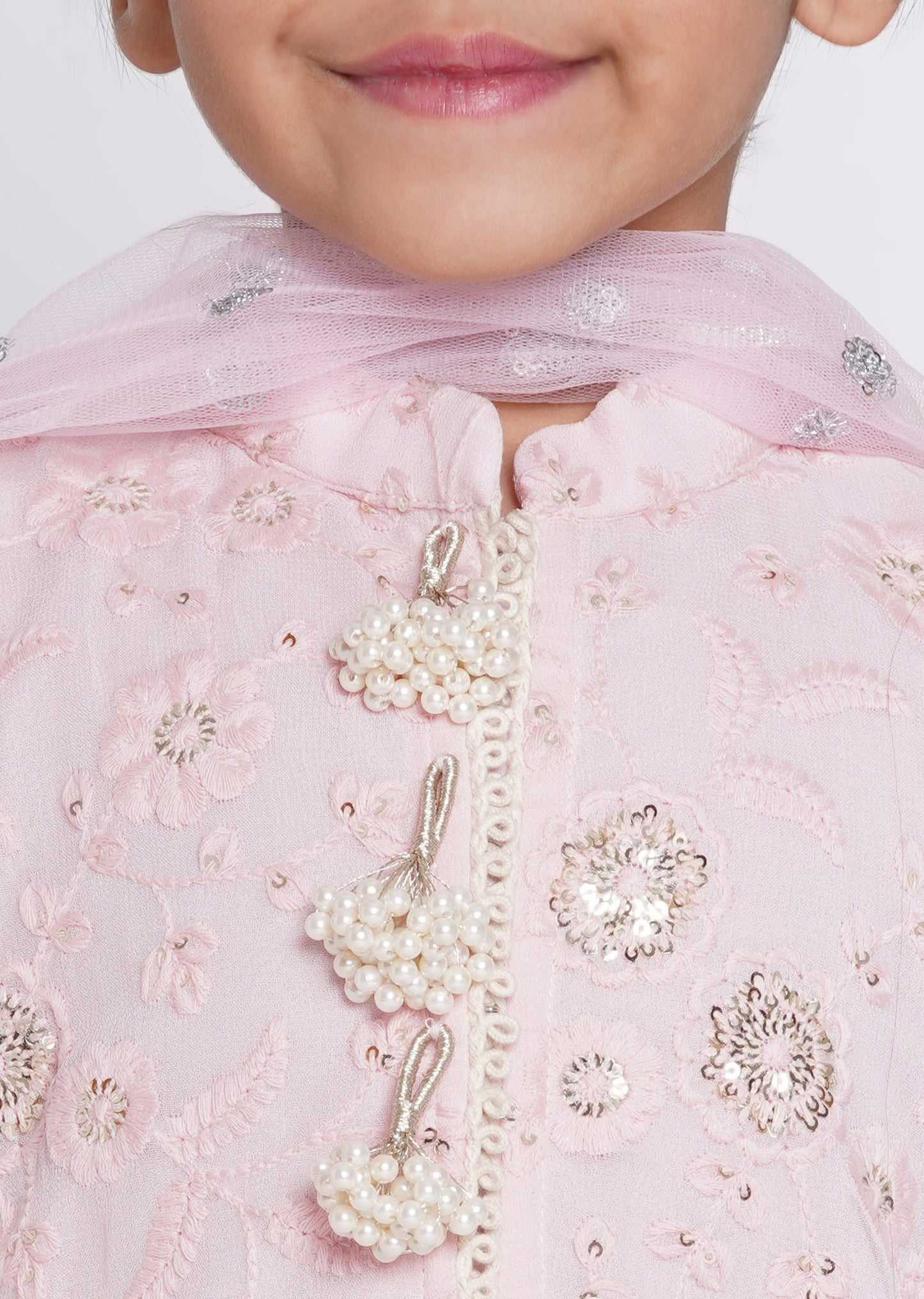 Girls baby pink embroidered kalidaar lehnga