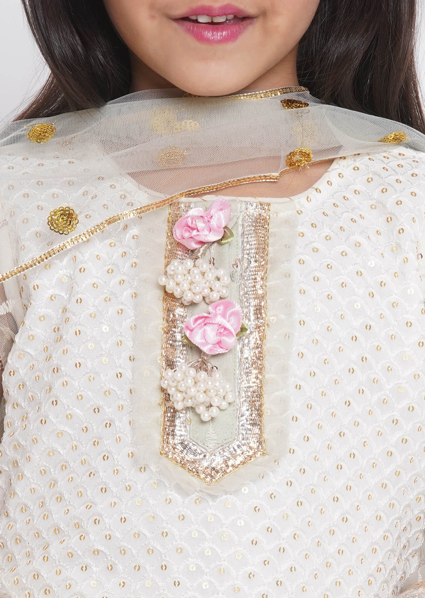 Girls Pistachio Lehnga with embroidered long shirt style top