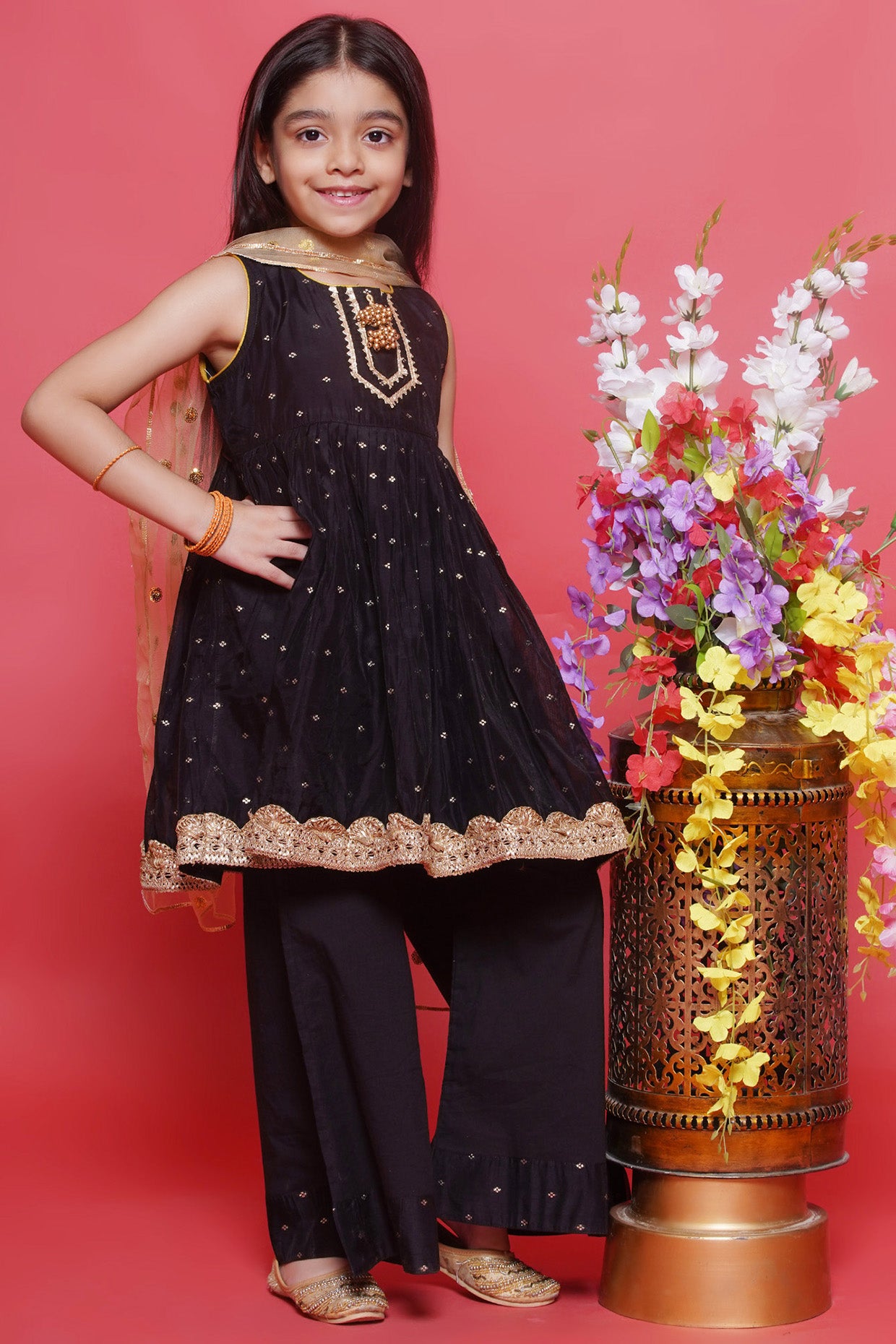 Koyal Black 3 pc Frock-Palazzo set