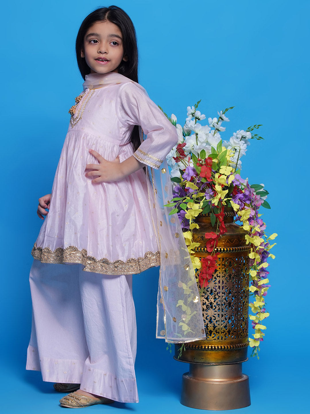 Sarah baby pink 3 pc Frock-Palazzo set for infants and pre teens