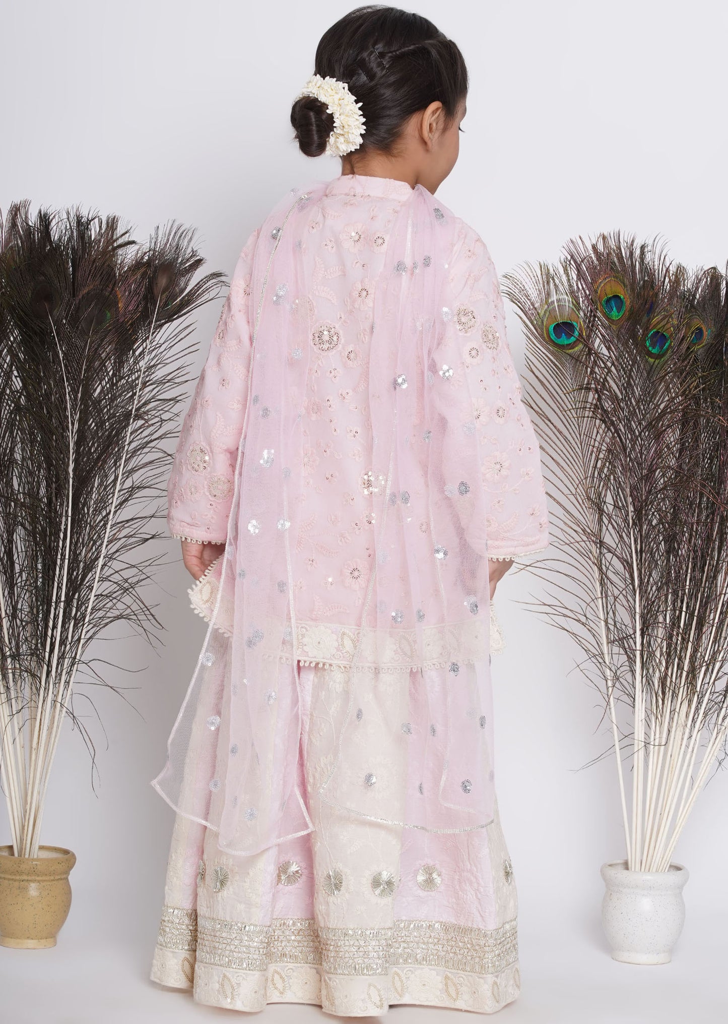 Girls baby pink embroidered kalidaar lehnga