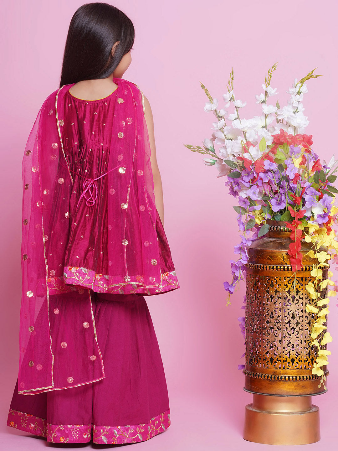 3 pc festive embroidered frock with sharara pants