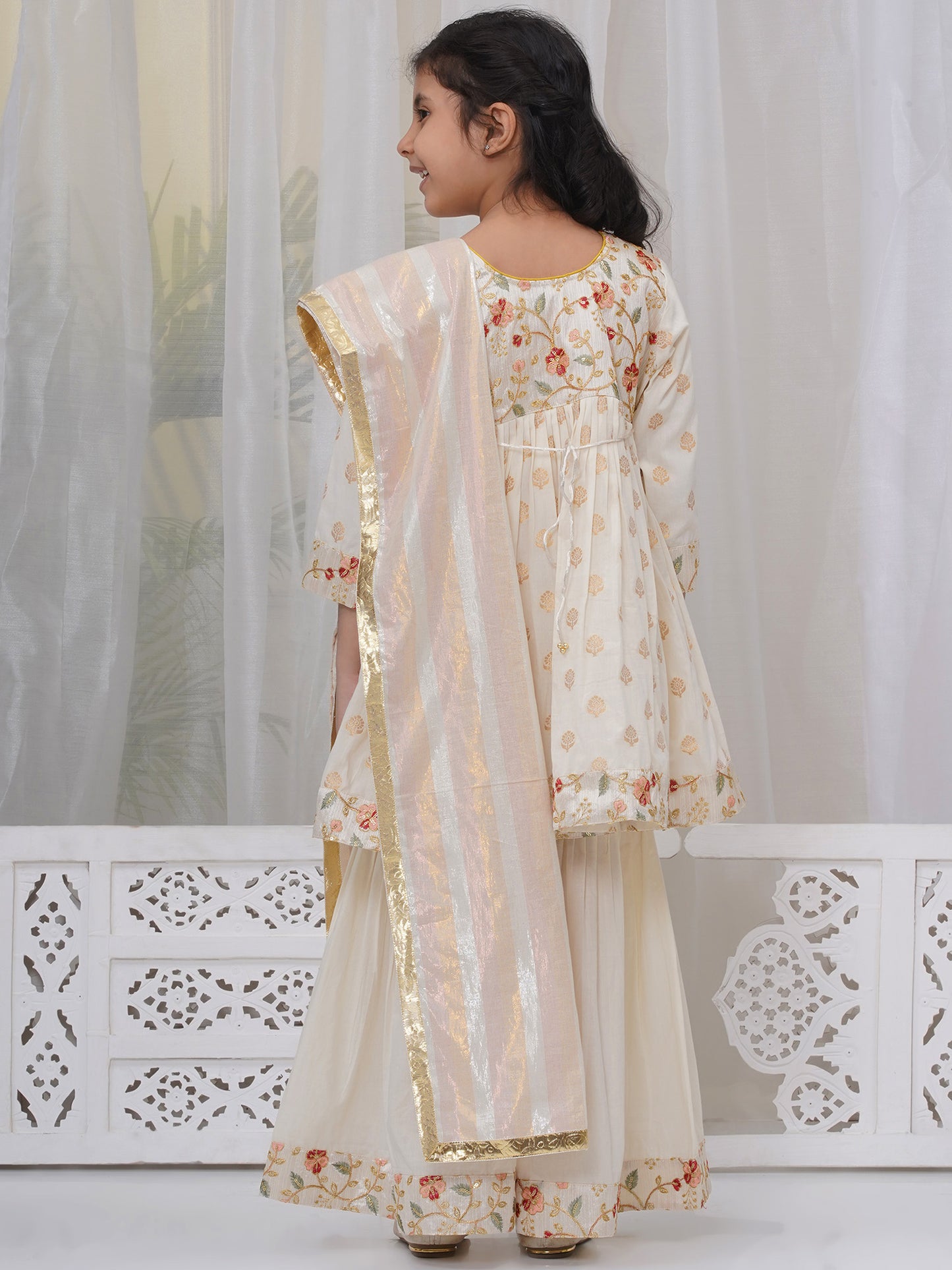 Little Bansi- Embroidered jacket style frock-Sharara