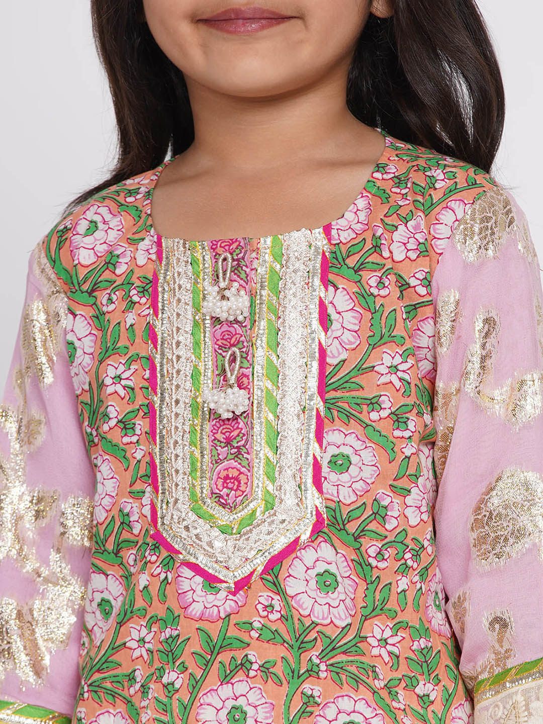 Little Bansi- Floral shirt with banarasi style sharara