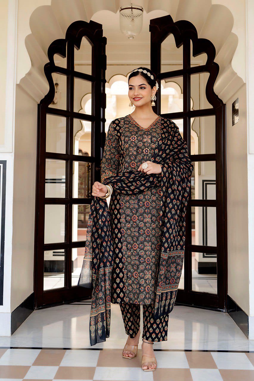 Kajal-Ajrakh print 3 pc suit