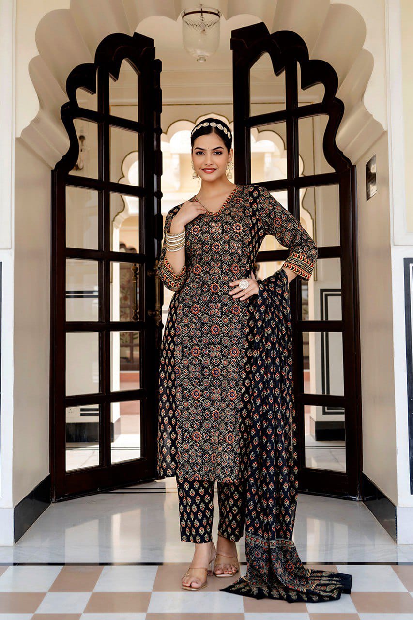 Kajal-Ajrakh print 3 pc suit