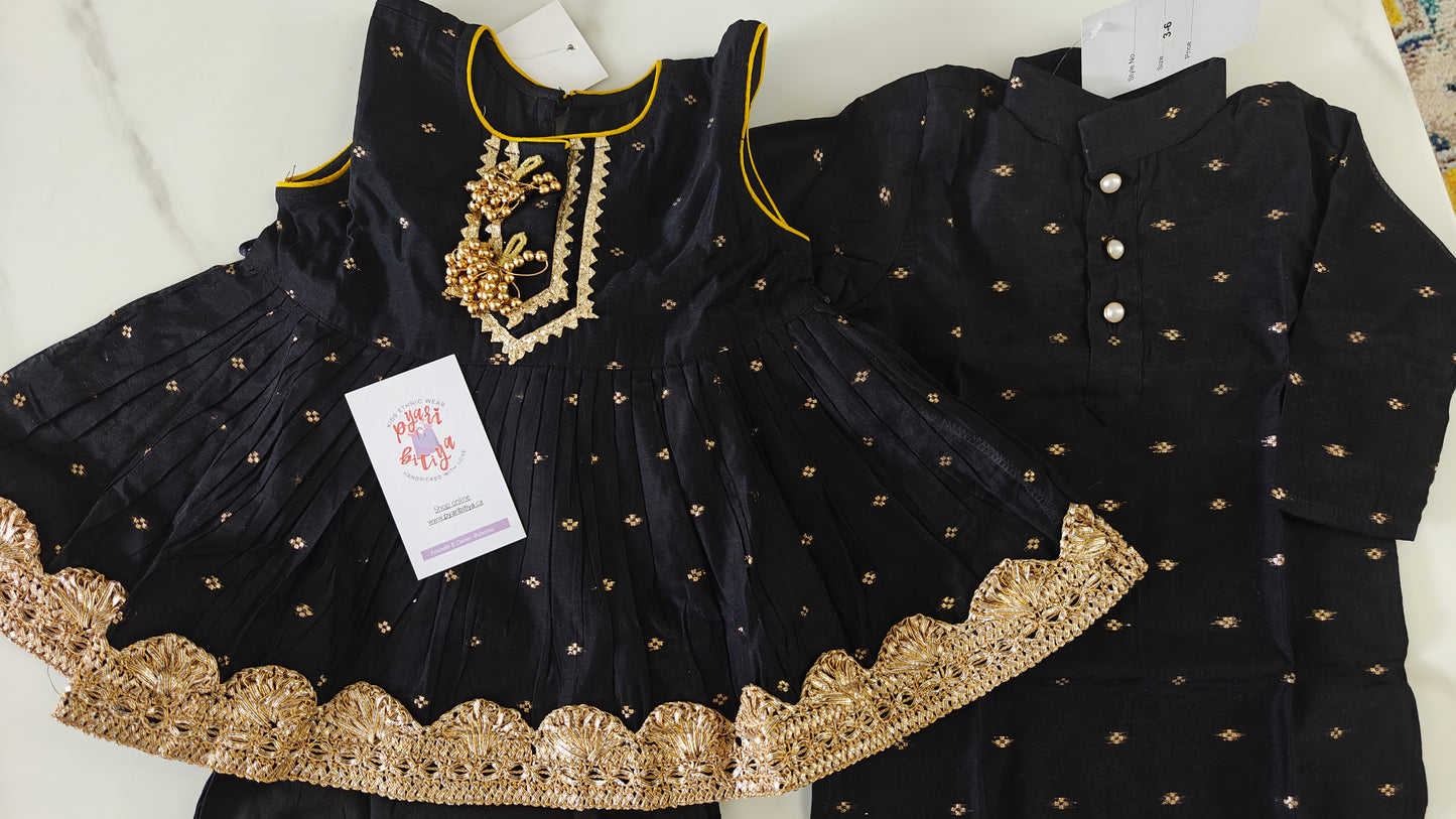 Koyal Black 3 pc Frock-Palazzo set
