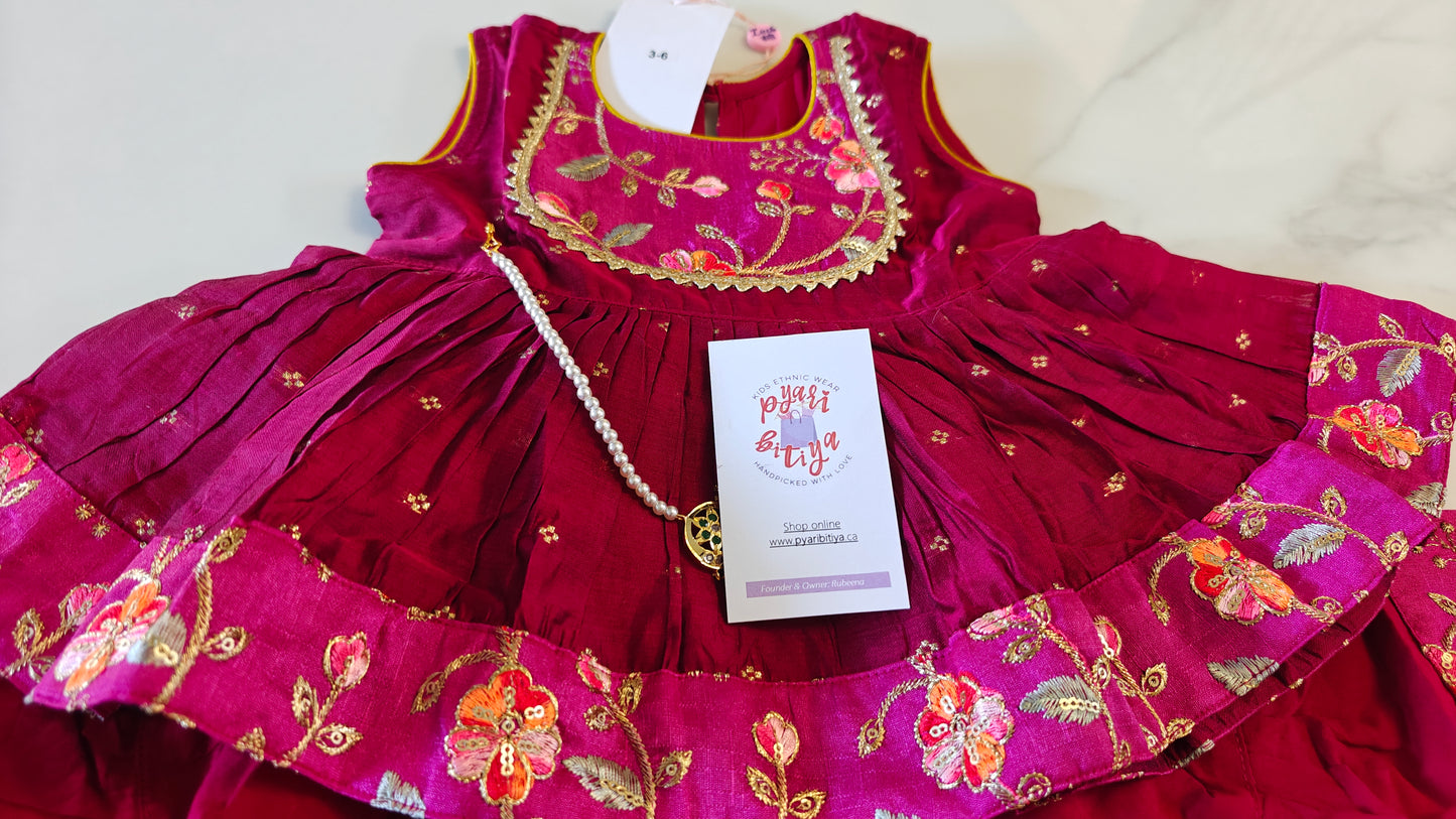 3 pc festive embroidered frock with sharara pants