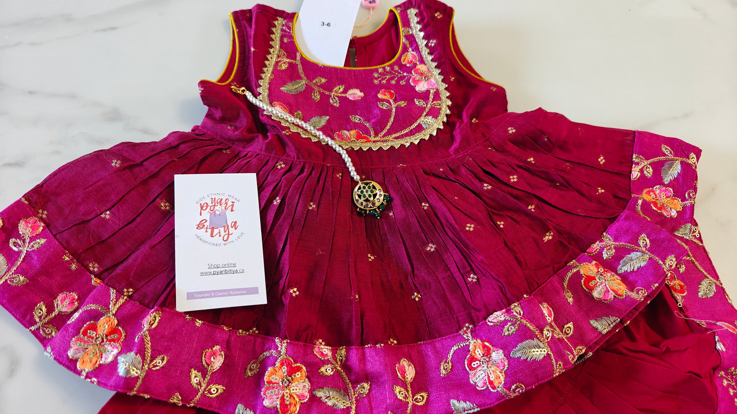 3 pc festive embroidered frock with sharara pants