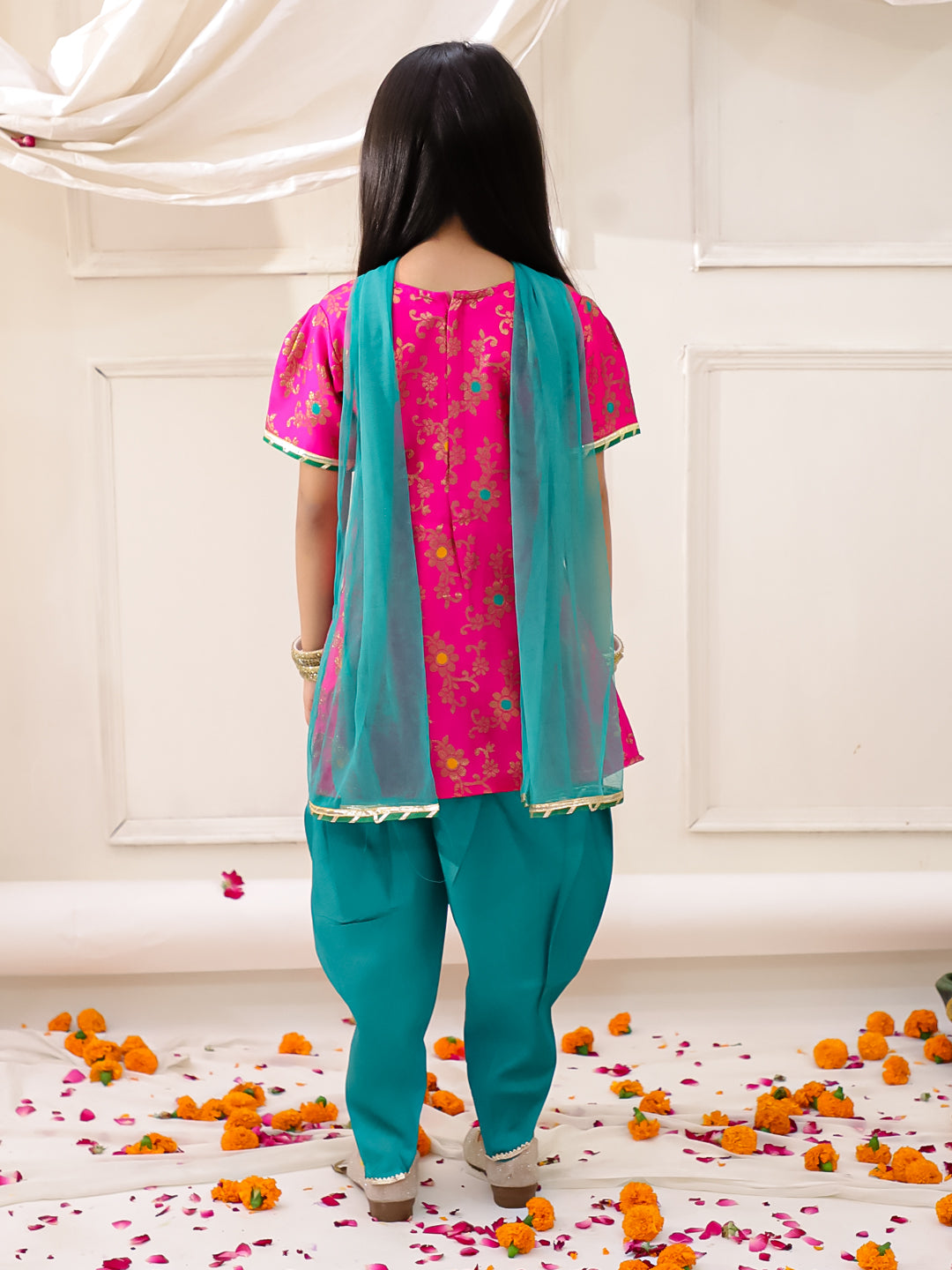 Girls festive jacquard banarasi Dhoti kurti set