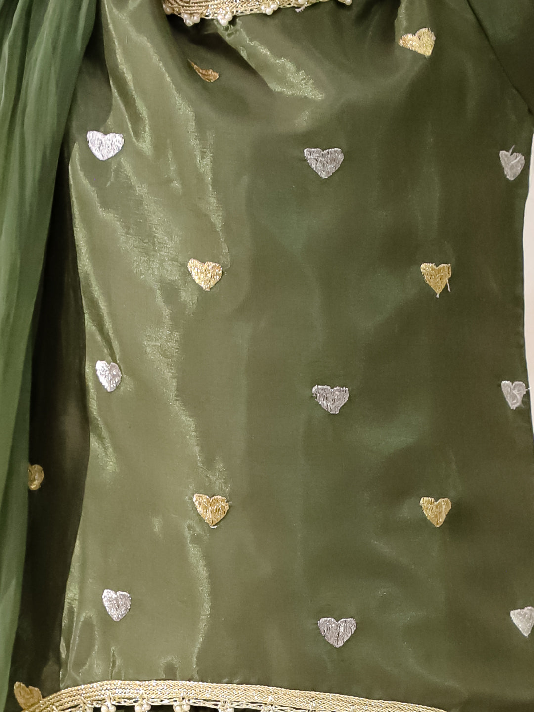 Girls High low Mehndi kurti dhoti set