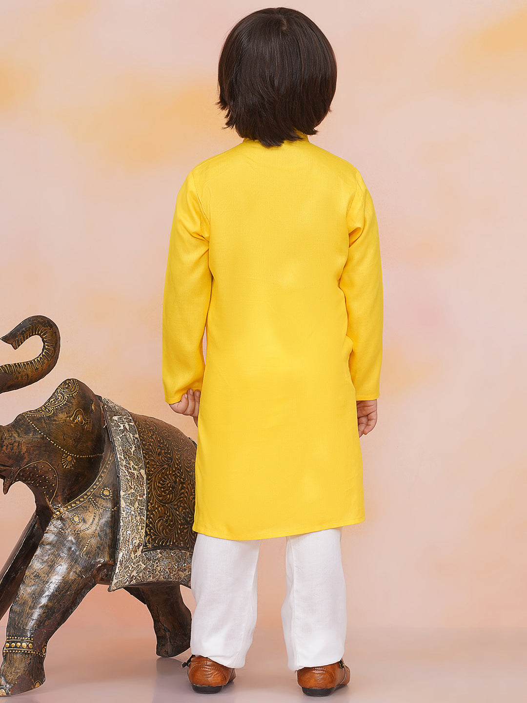 Toddler and pre teen Boys sequin mirror work yellow kurta pajama