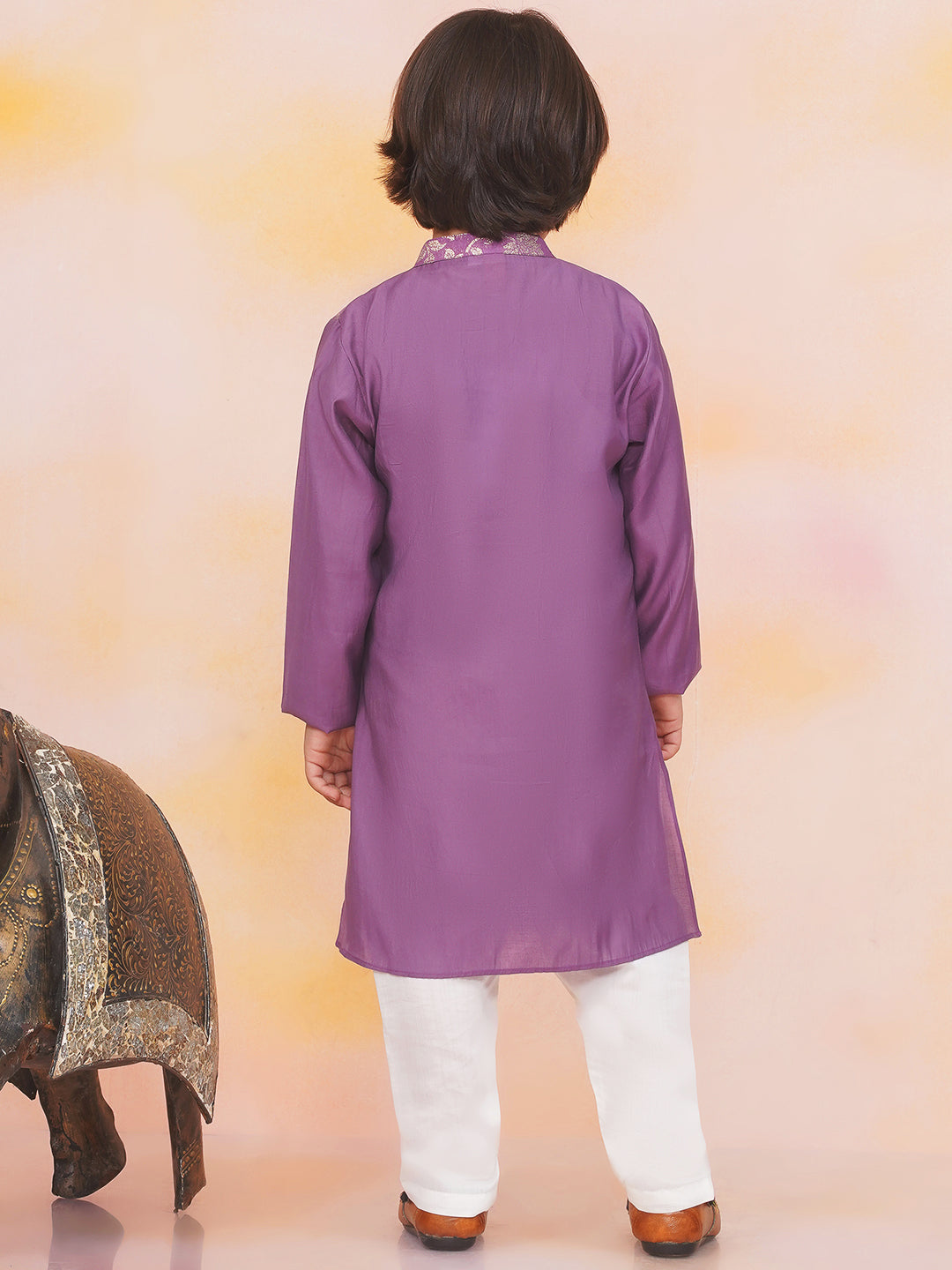Boys festive Kurta pajama with attached banarasi vest