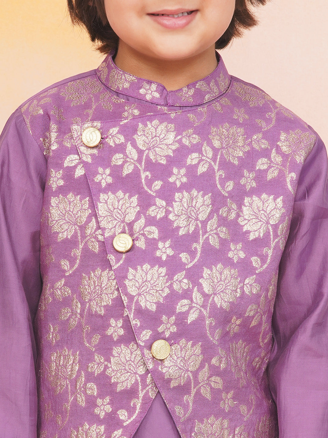 Boys festive Kurta pajama with attached banarasi vest
