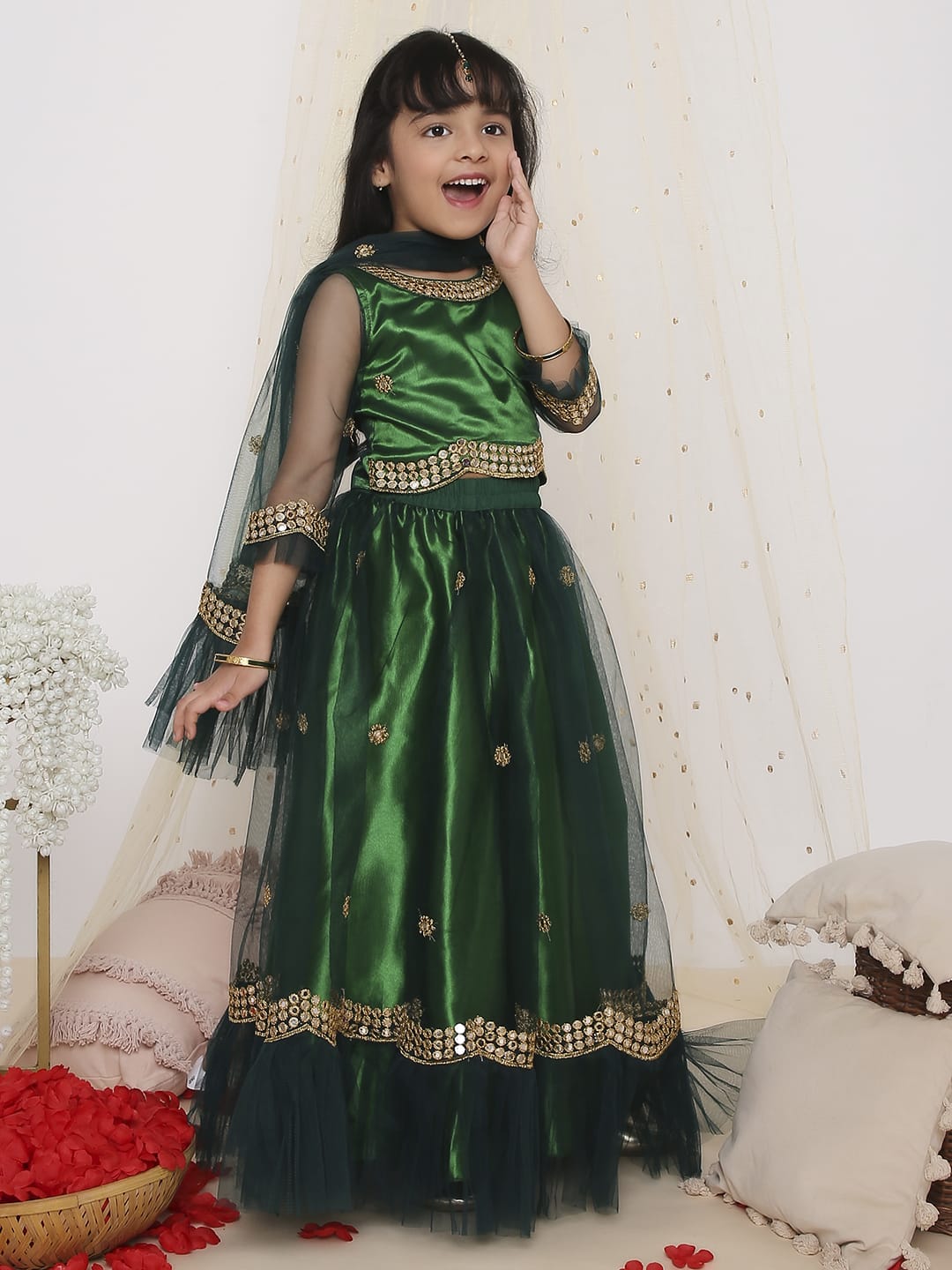 Nargis Satin Mehndi-Lehnga