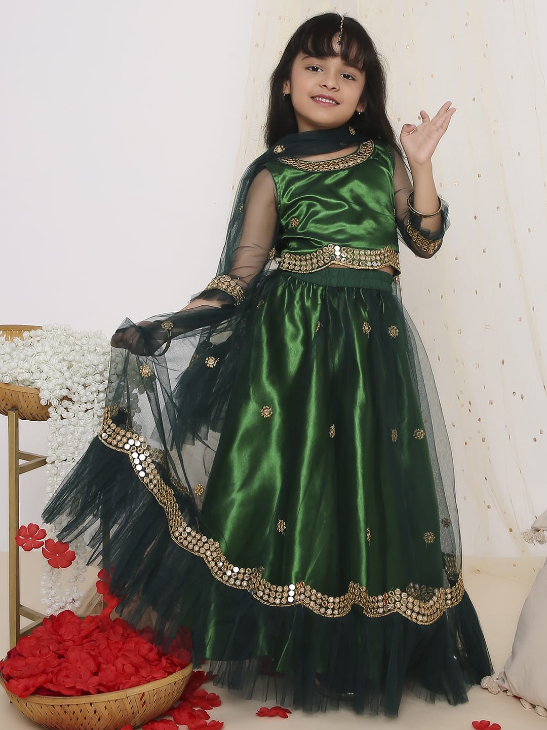 Nargis Satin Mehndi-Lehnga