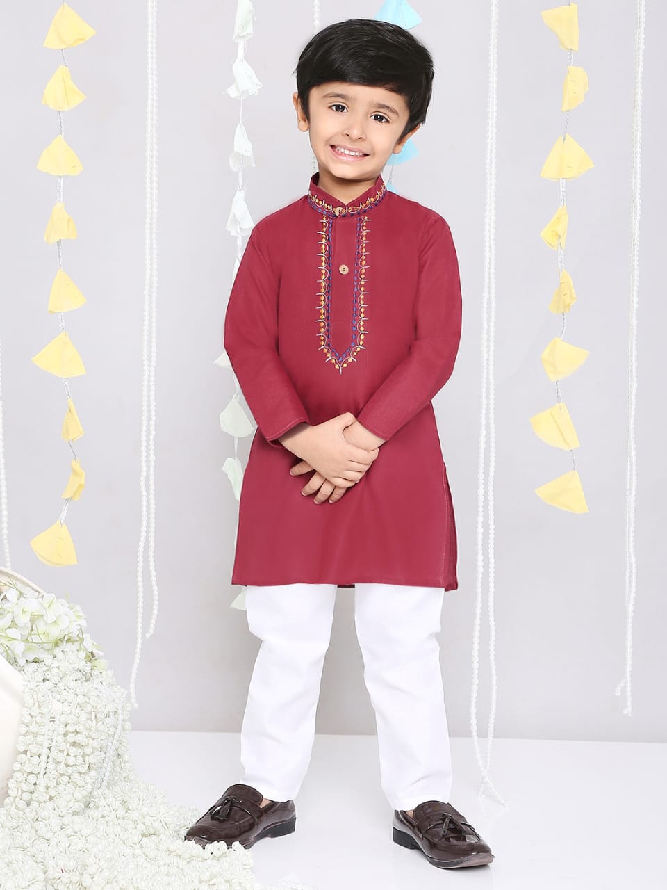Maroon Khadi style kurta Pajama