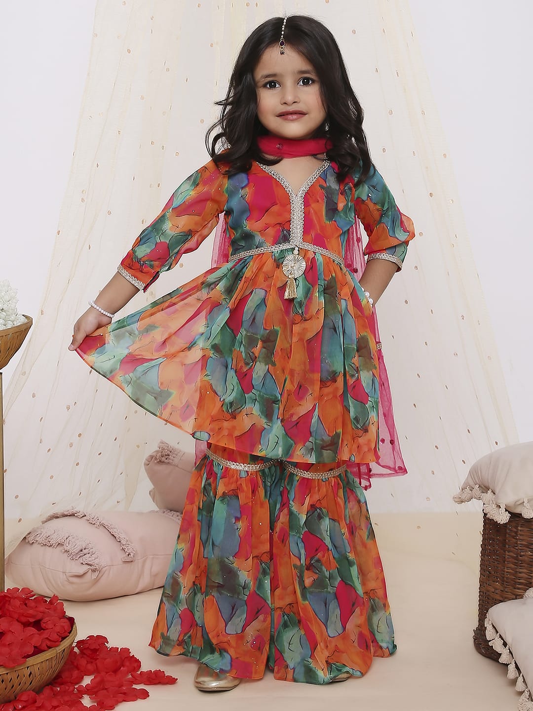 Zaina-Multicolor side slit Kurti-Sharara
