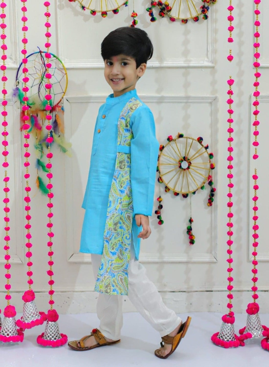 Festive Kurta pyjama with side patch details