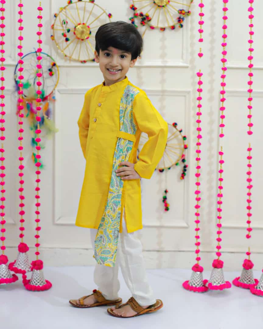 Festive Kurta pyjama with side patch details