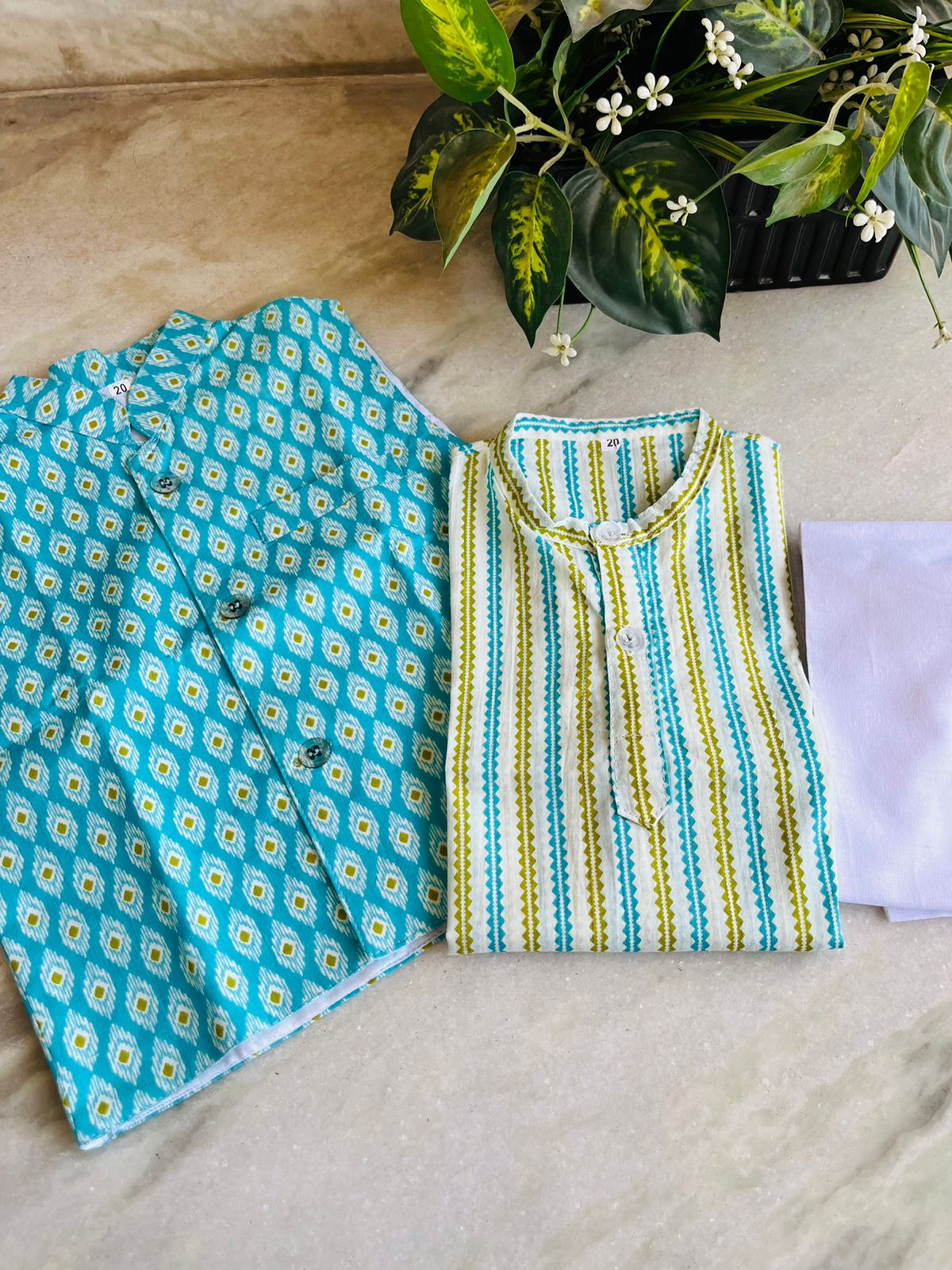 Boys 3 pc kurta pyjama with vest