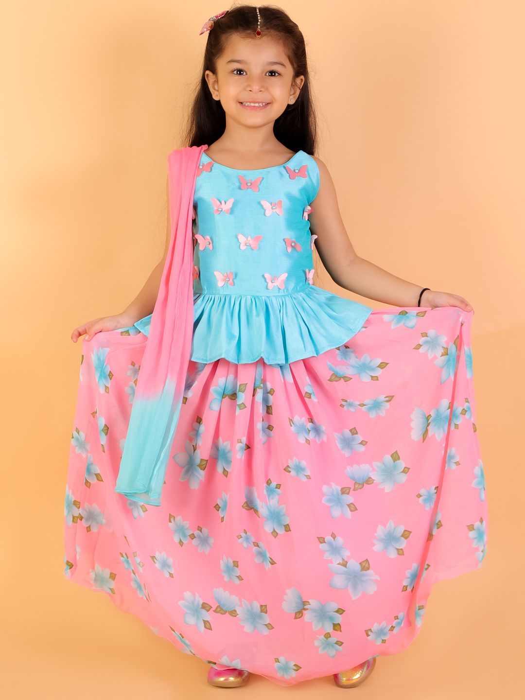 3D butterfly Choli Top with Lehnga