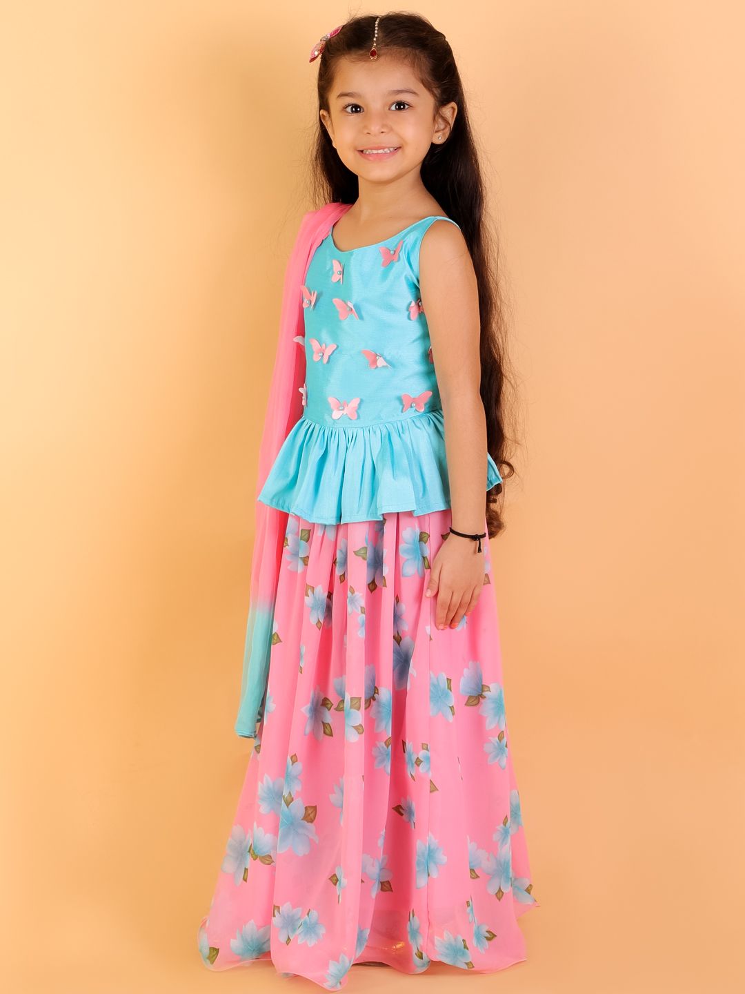 3D butterfly Choli Top with Lehnga