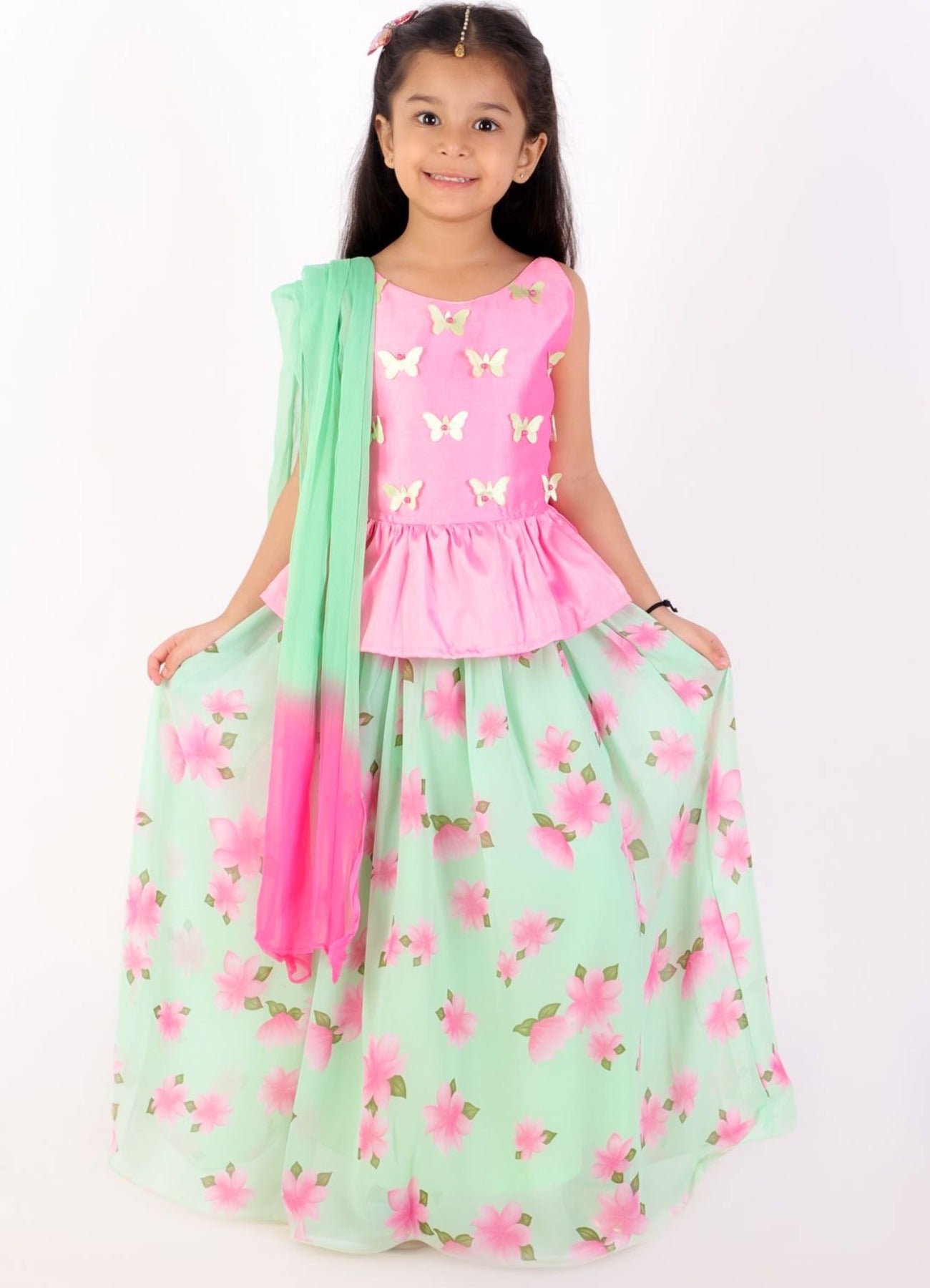 3D butterfly Choli Top with Lehnga