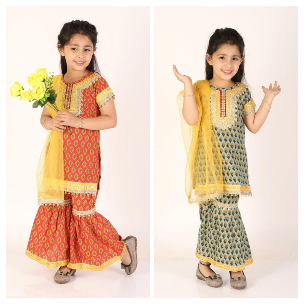 3 PC Heavy Gota lace festive Kurti Sharara
