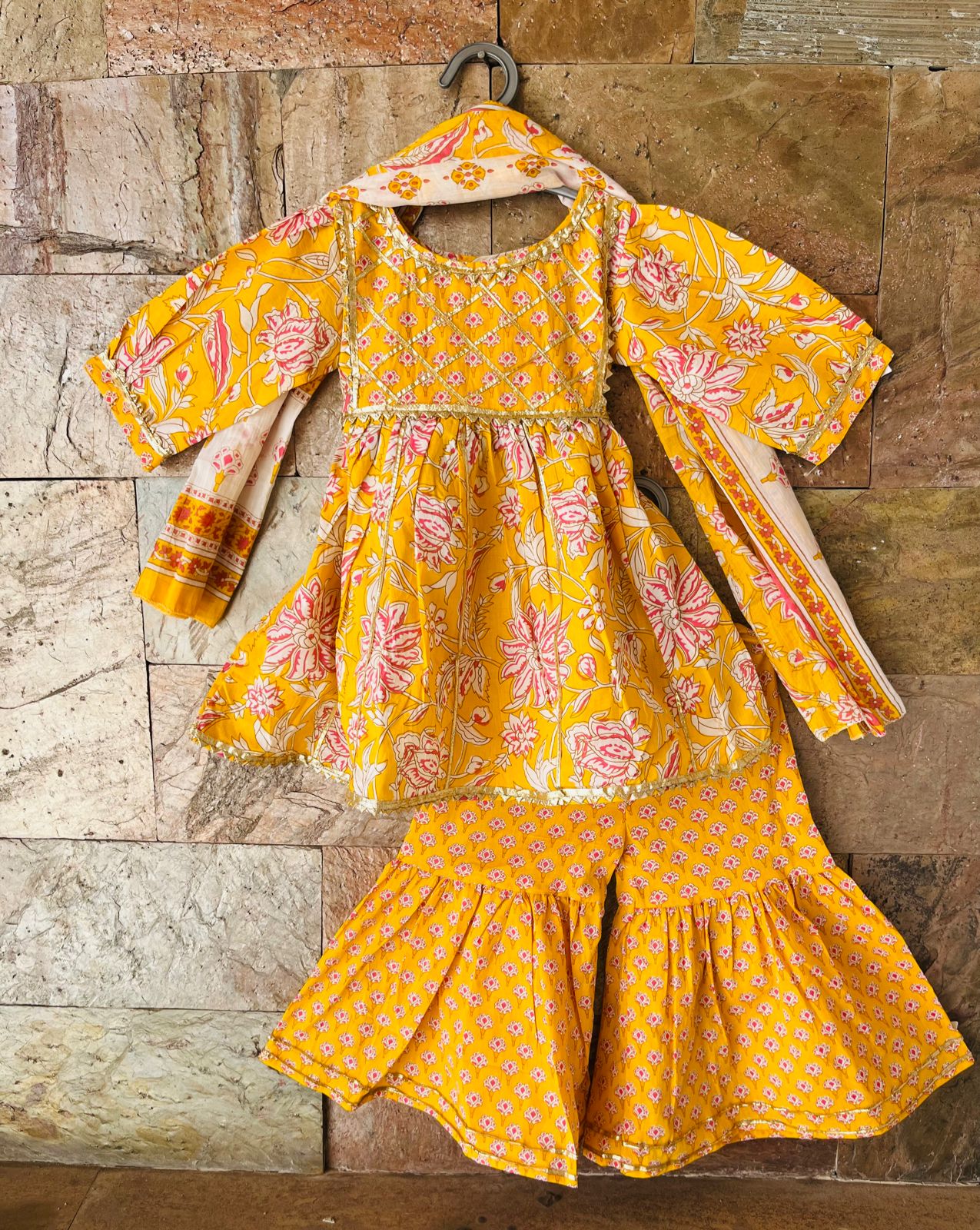3 PC heavy gota panel front kurti with Sharara