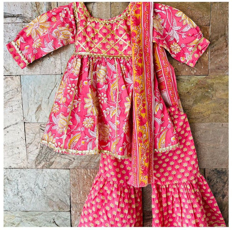 3 PC heavy gota panel front kurti with Sharara