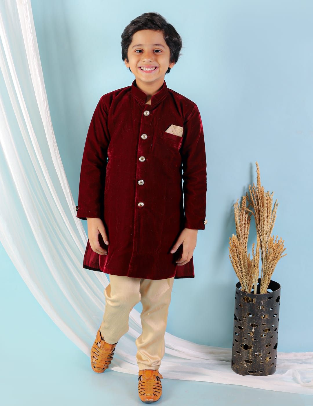 Velvet Sherwani style Kurta-pyjama