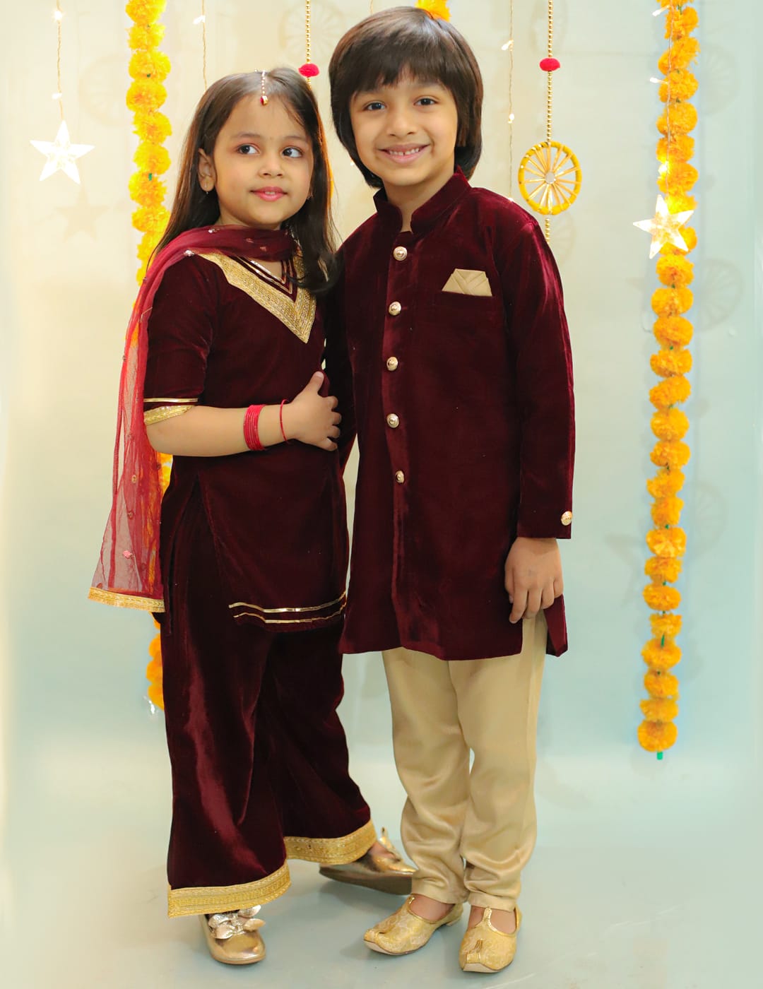 Velvet Sherwani style Kurta-pyjama