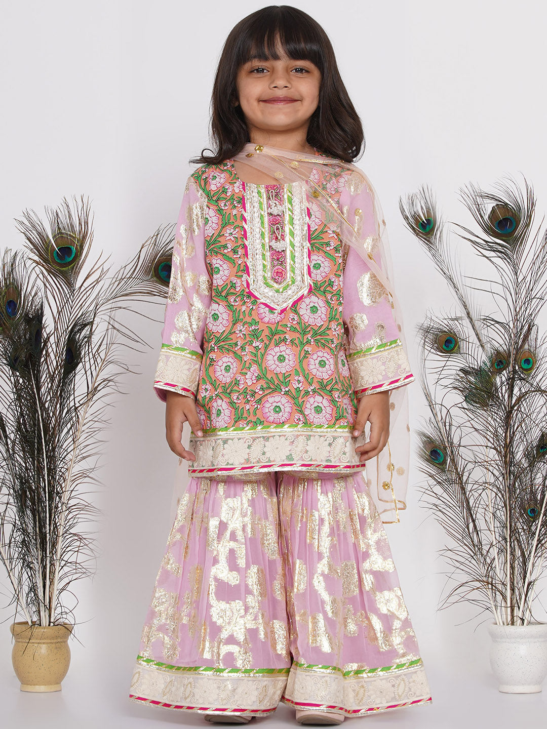 Little Bansi- Floral shirt with banarasi style sharara