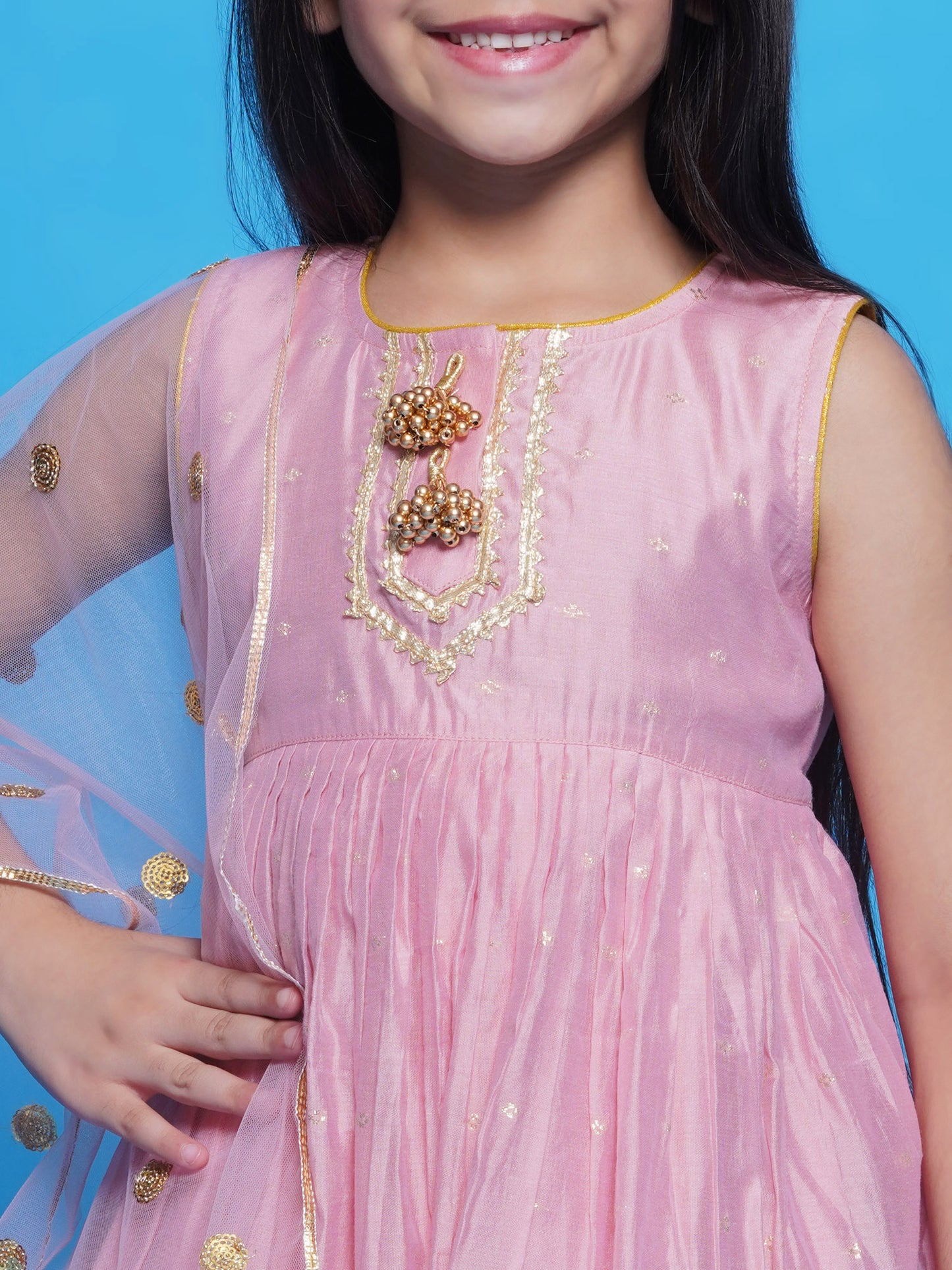 Tyohaar 3 pc pink frock with palazzo