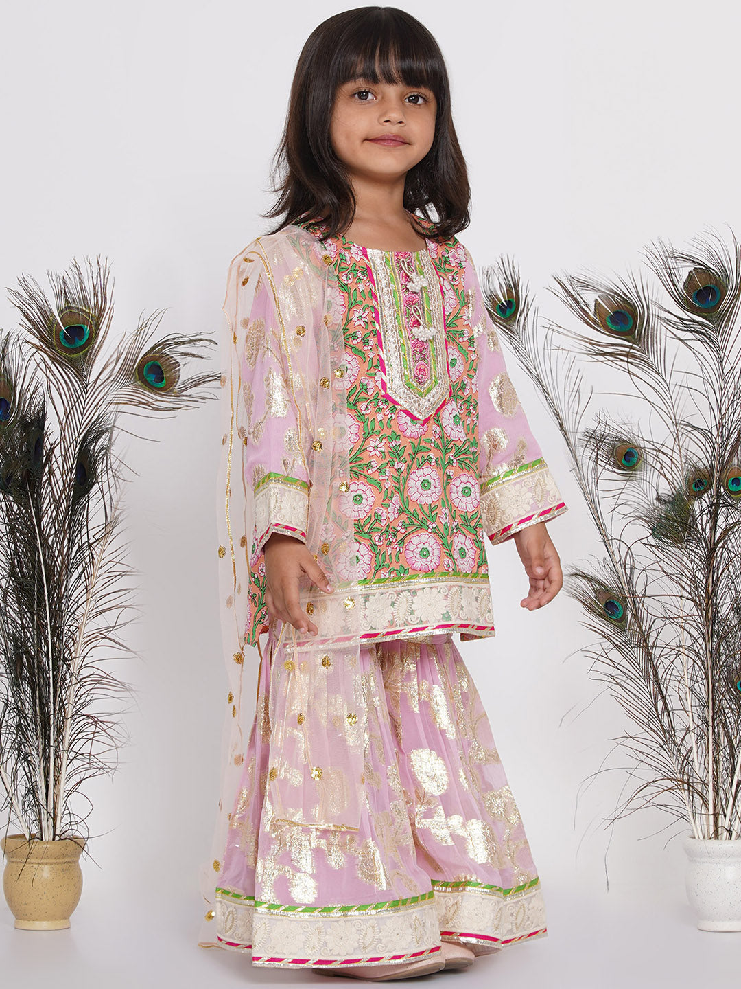 Little Bansi- Floral shirt with banarasi style sharara