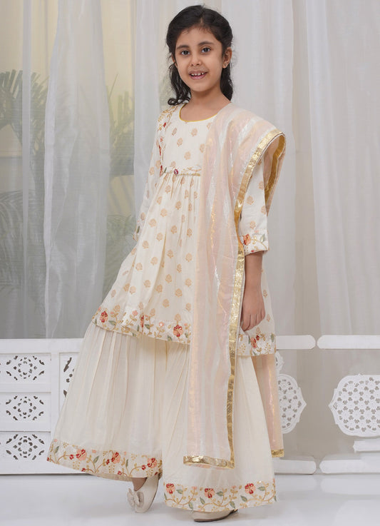Little Bansi- Embroidered jacket style frock-Sharara