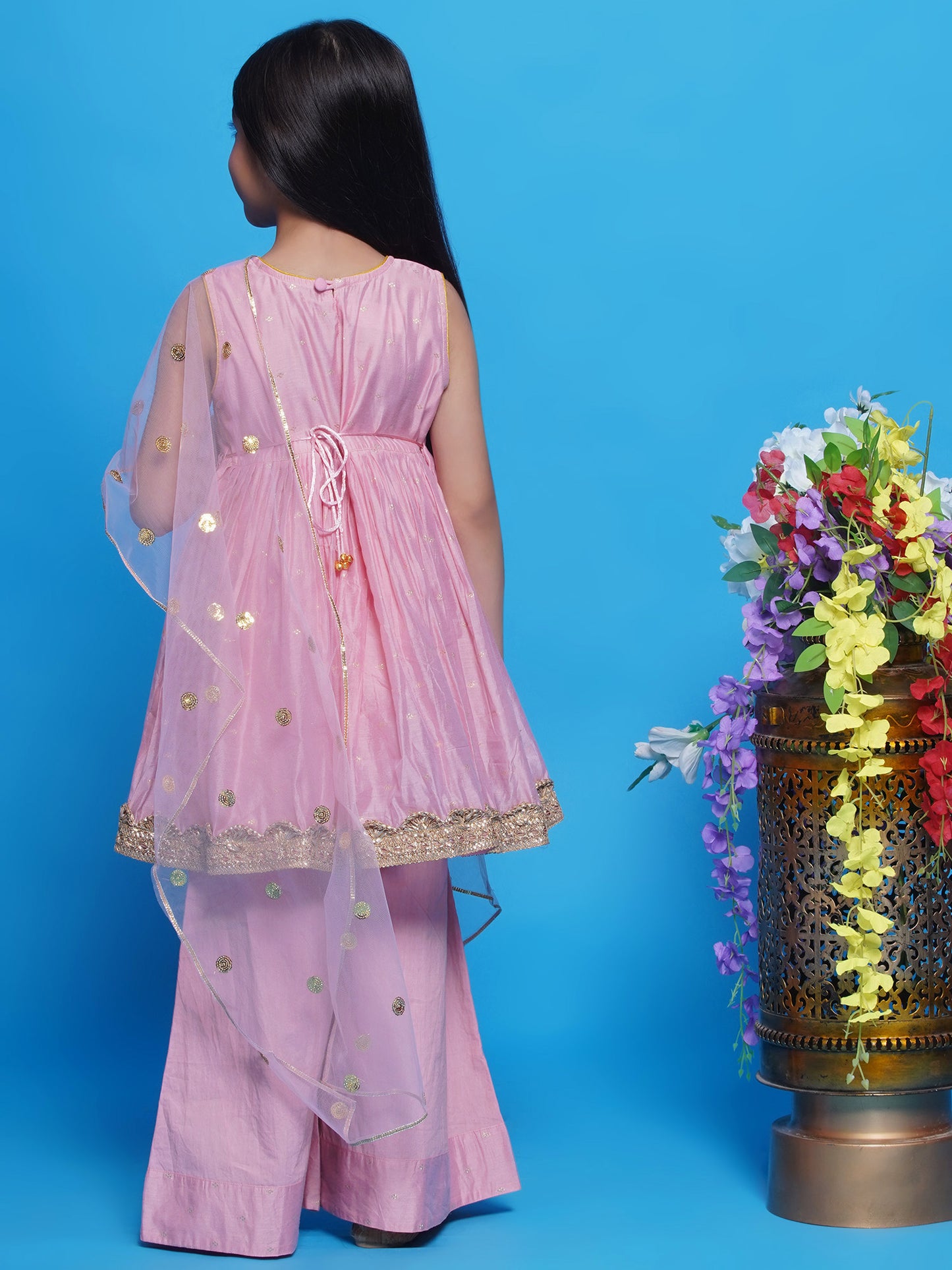 Tyohaar 3 pc pink frock with palazzo