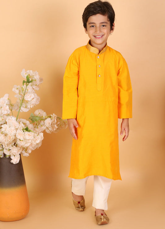 Marigold Festive Silk Kurta with zari collar