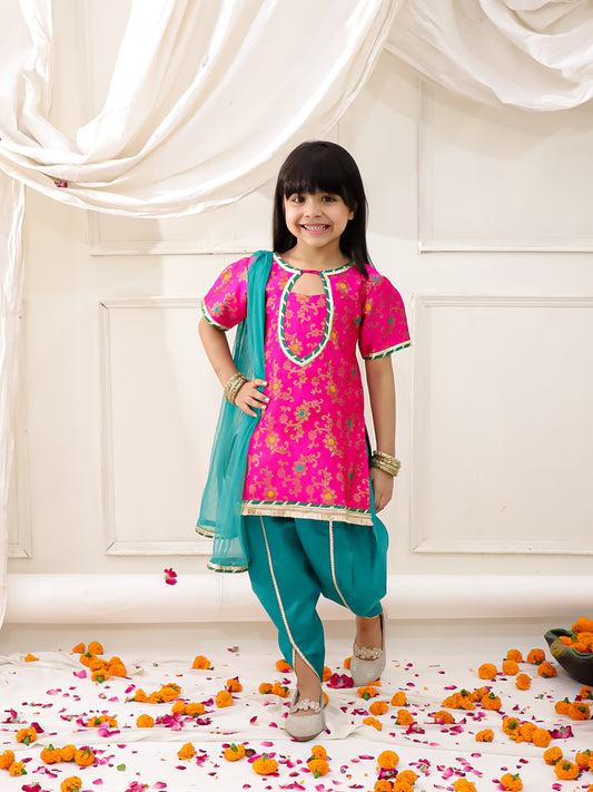Girls festive jacquard banarasi Dhoti kurti set