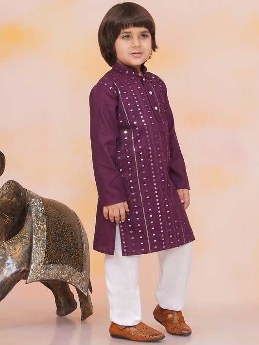 Toddler and pre teen Boys sequin mirror work kurta pajama