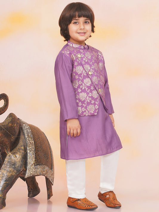Boys festive Kurta pajama with attached banarasi vest