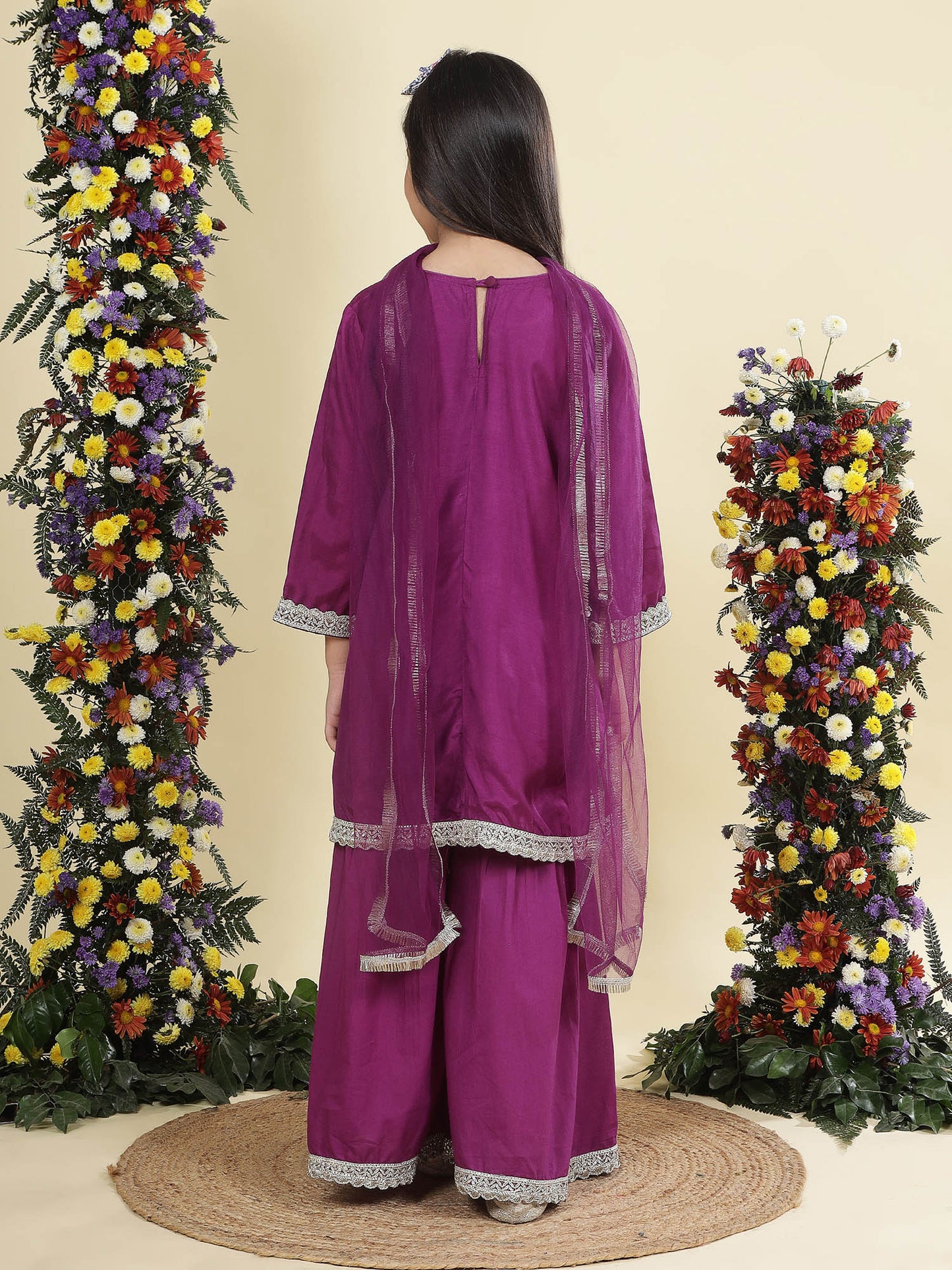 Zaina purple embroidered silk Kurti-gharara pants