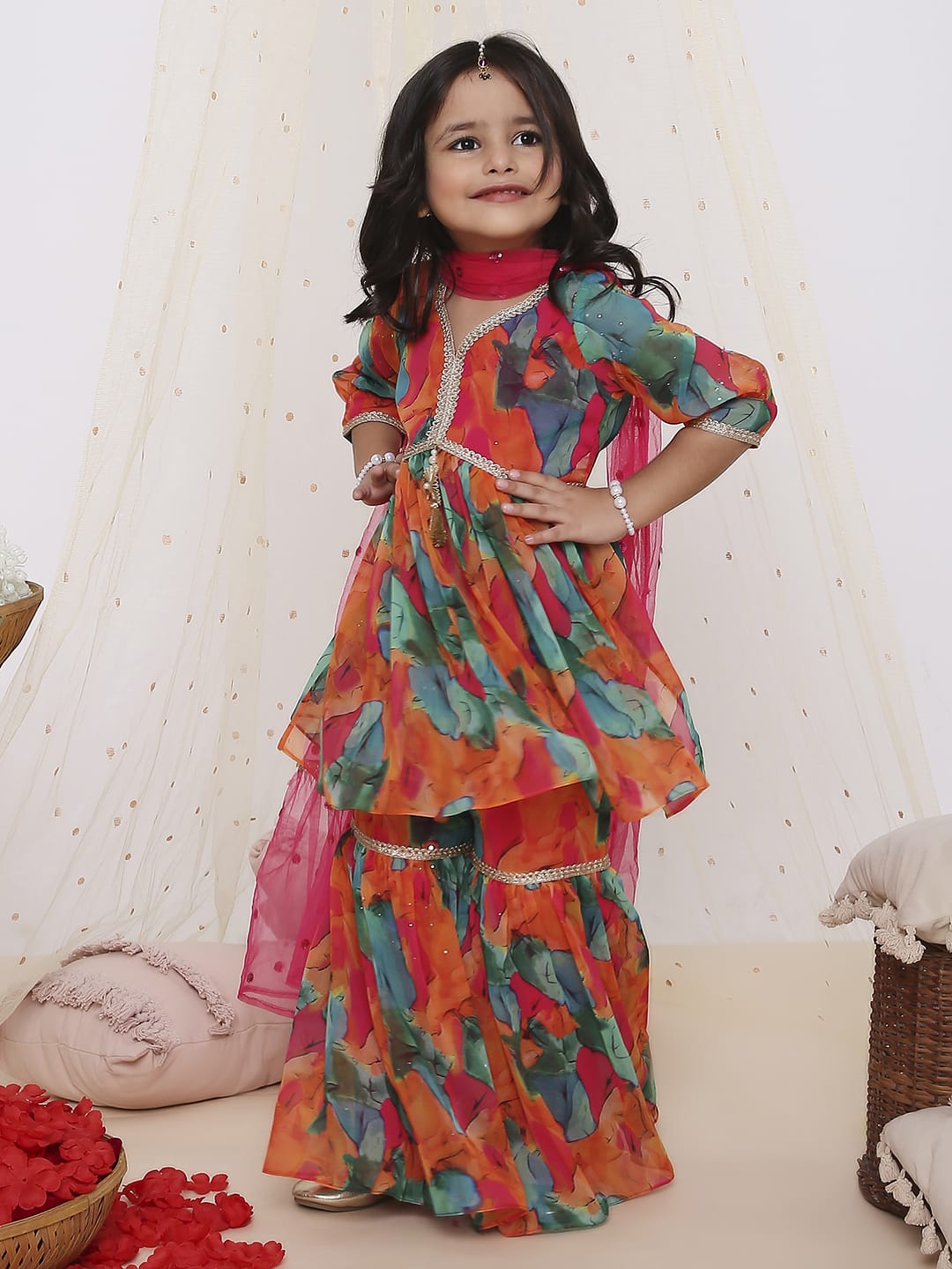 Zaina-Multicolor side slit Kurti-Sharara