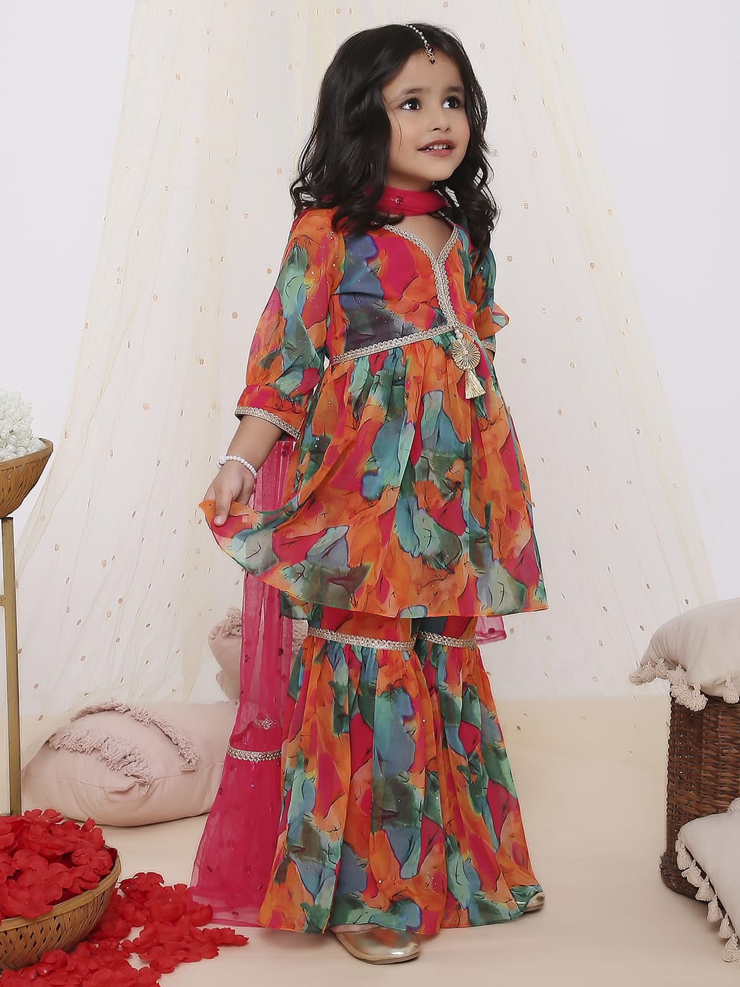 Zaina-Multicolor side slit Kurti-Sharara