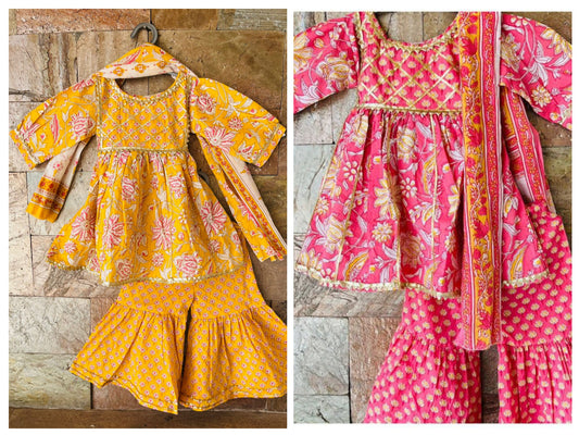 3 PC heavy gota panel front kurti with Sharara