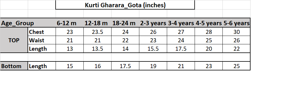 Kurti-Gharara Pants 2 pc (6m-6 yrs)