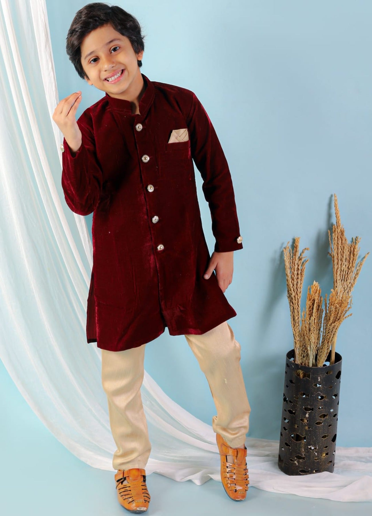Velvet Sherwani style Kurta-pyjama